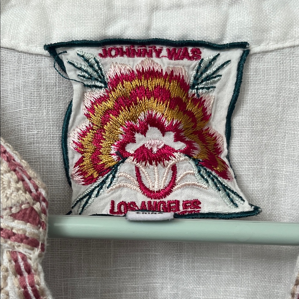 Johnny Was White Blouse with Pink Floral Embroidery - Picture 2 of 3